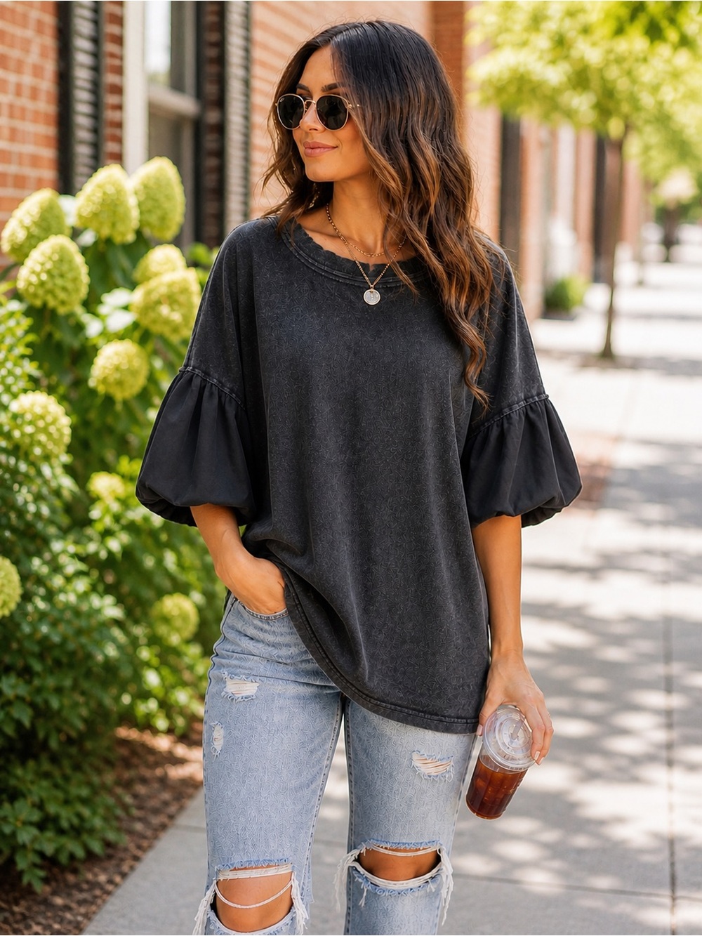 Blue Velvet Balloon Sleeve Top 🖤 XL NWT